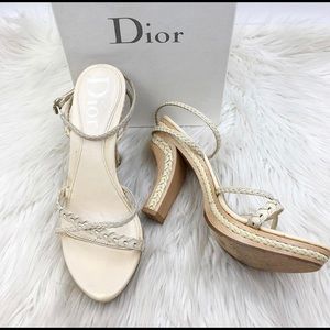 Dior Creme/Beige woven sandal with wooden heel
